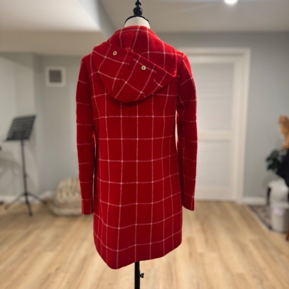 J. Crew Chateau Parka Red Plaid Windowpane Check 100% Wool Hooded Coat Size 0 - Picture 3 of 5